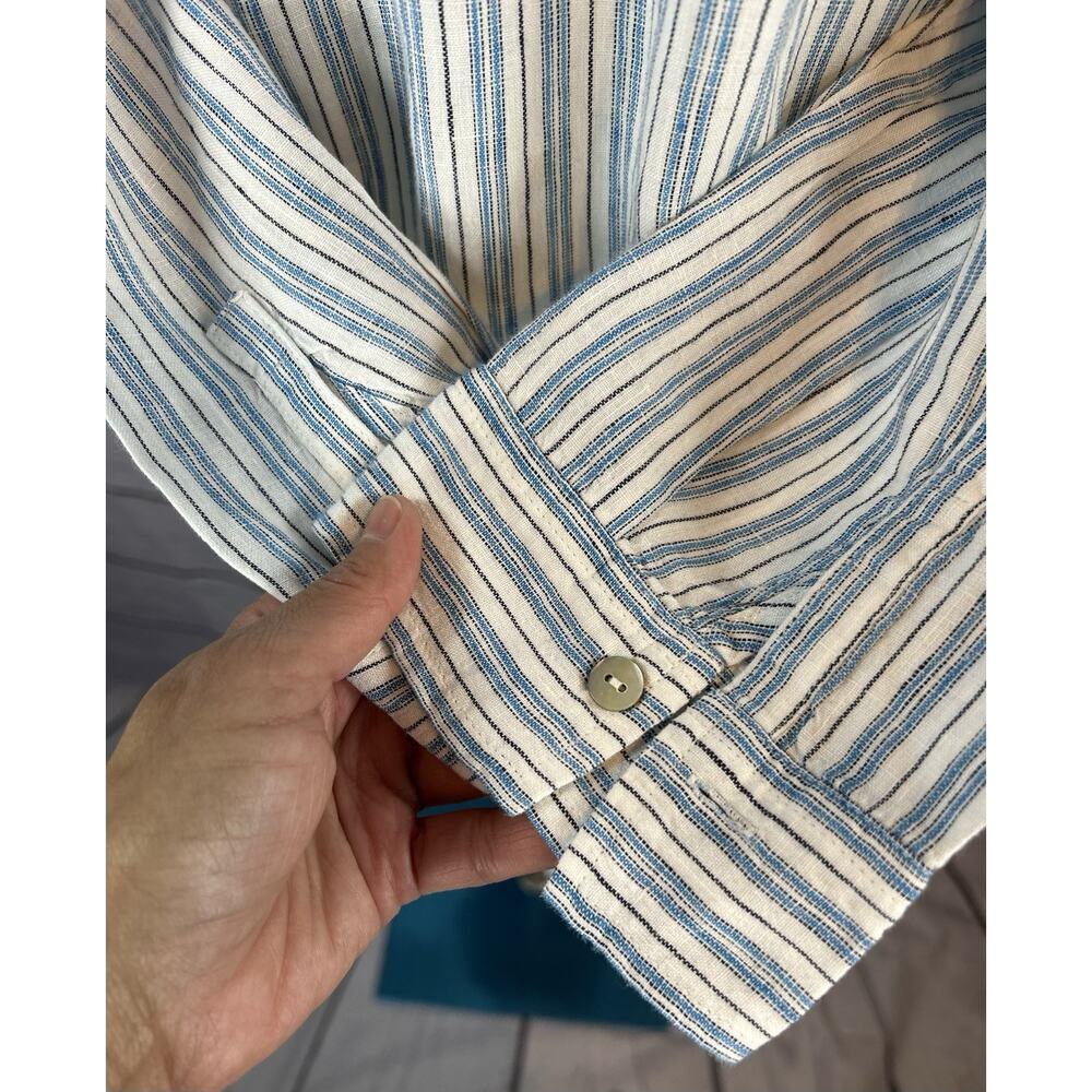 J. Jill Shirt Womens Medium Blue White Stripe Love Linen Popover Tunic Coastal - Picture 5 of 7